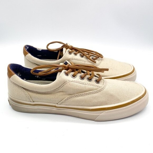 𝅺BASS Classic Compass Beige Canvas Boat Shoes size 7.5 - Picture 1 of 8